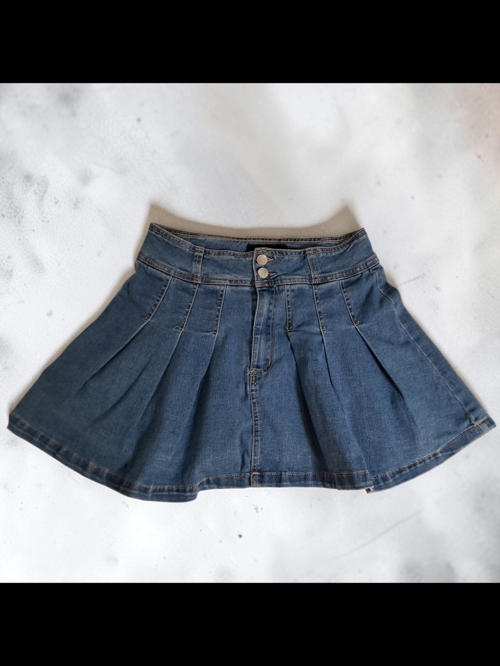 refuge Denim Pleated Skater Mini Skirt - Blue